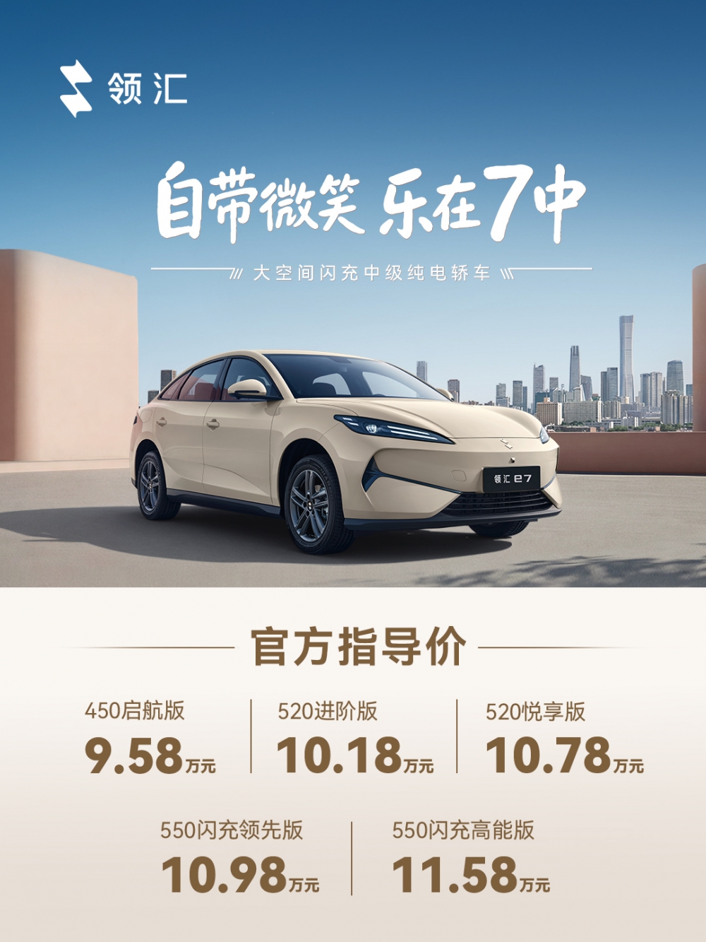 技术不妥协 价格更亲民，领汇汽车首款闪充车型e7来了